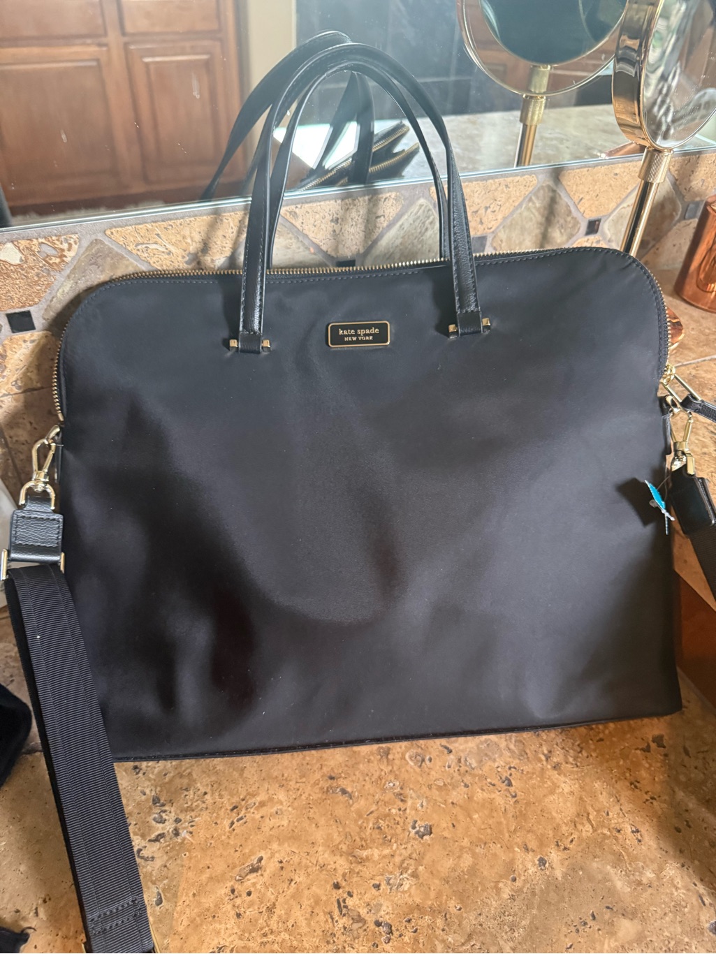 Kate Spade Black Nylon Laptop Briefcase With Shoulder Strap